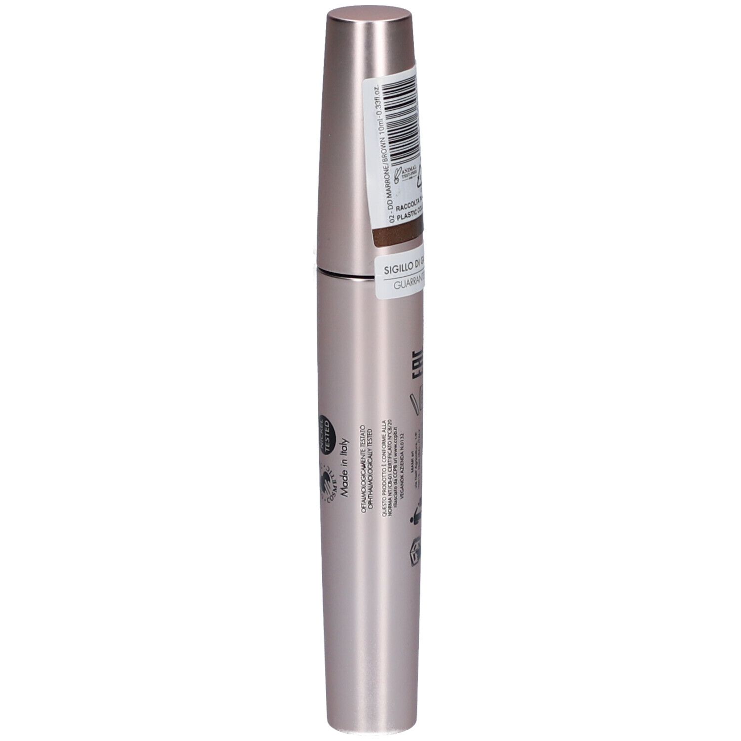 Tube de mascara rose-or. Nom du produit: Double Dream Mascara. Marque: Purobio.