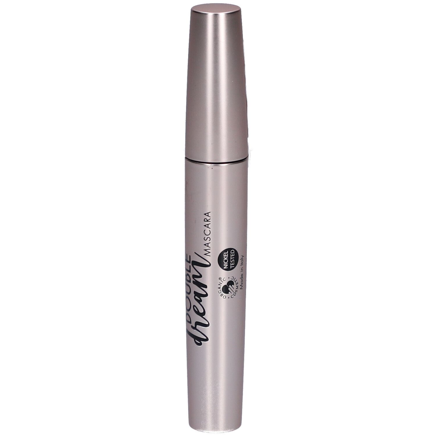 Tube de mascara rose-or. Nom du produit: Double Dream Mascara. Marque: Purobio.