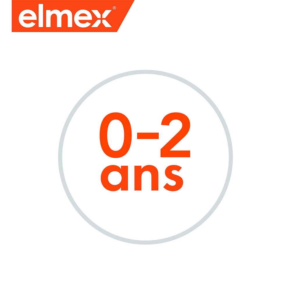 Logo Elmex. Kreis mit Text: 0-2 Jahre.