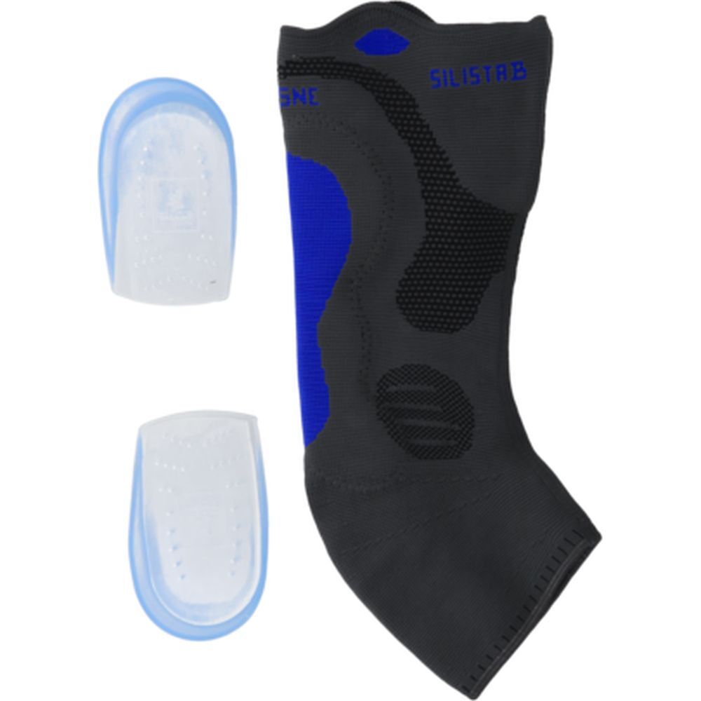 Attelle de tendon d'Achille avec deux coussinets. Noir, bleu et transparent. Marque Silistab.