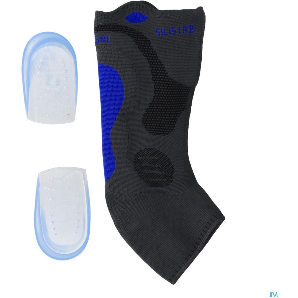 Attelle de tendon d'Achille avec deux coussinets. Noir, bleu et transparent. Marque Silistab.
