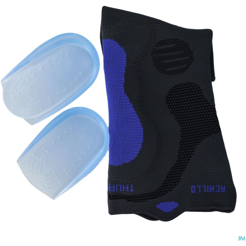 Attelle de tendon d'Achille avec deux coussinets. Noir, bleu et transparent. Marque Silistab.
