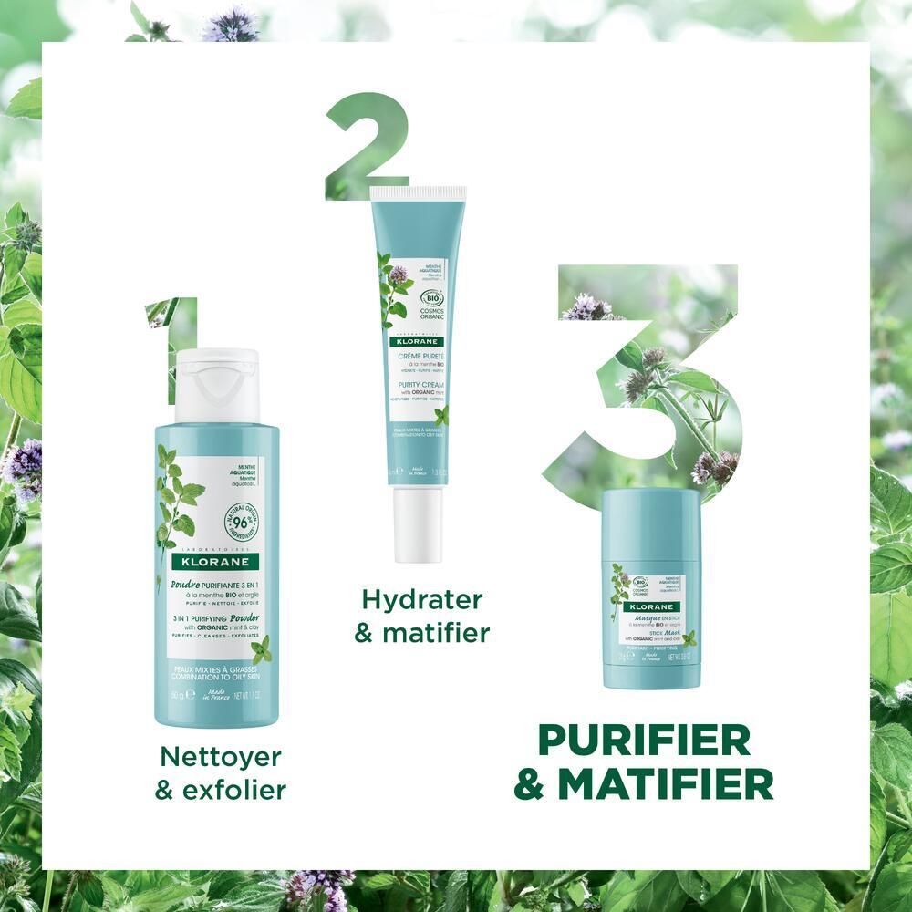 Drei Produkte: Reinigung, Feuchtigkeitspflege und Maske. Alle Produkte sind mit Minze-Motiven versehen.