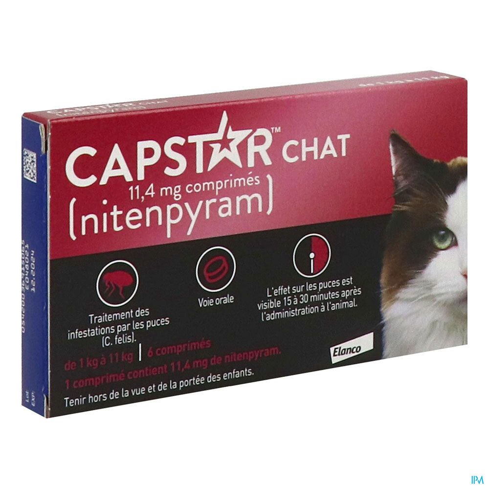 Capstar 11,4 mg Chat, Comprimé antiparasitaire externe pour chat, bt 6