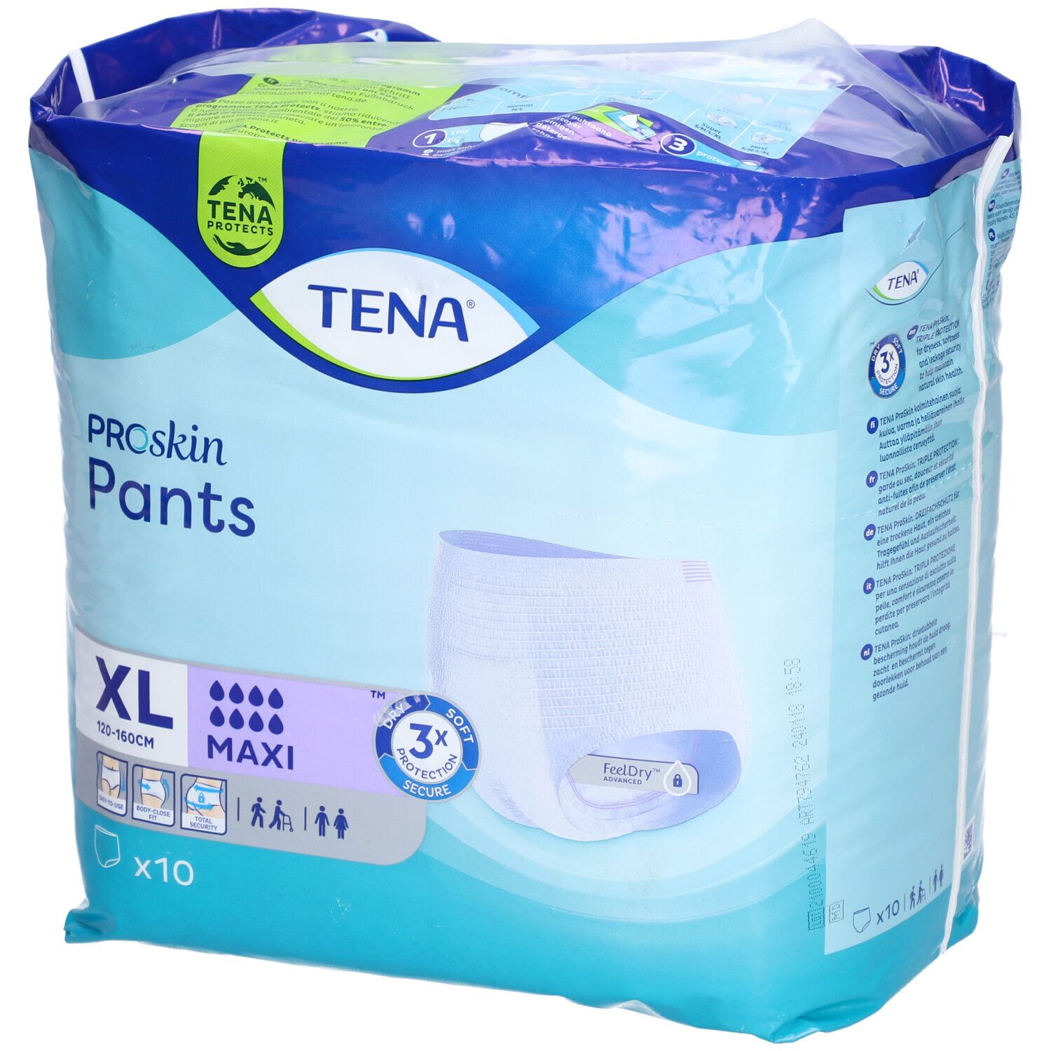 Paquet de TENA ProSkin Pants Maxi XL. XL, 100-160cm. 10 unités. Triple protection. Absorption de l'humidité. Doux.