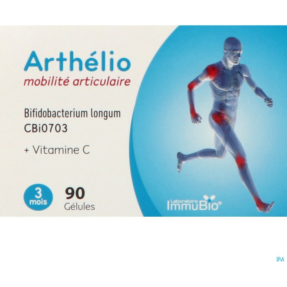 Boîte blanche "Arthélio", texte et illustration d'un homme. 90 gélules, 3 mois.