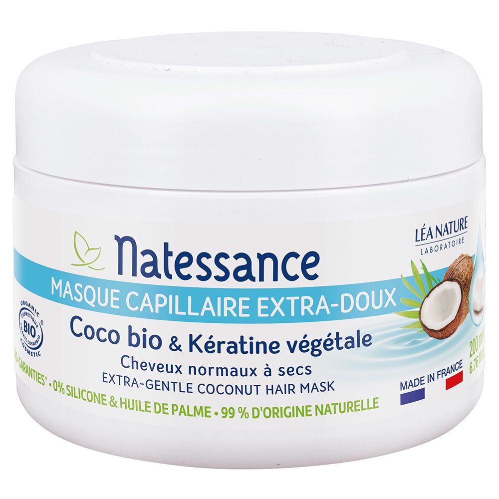 Natessance Masque Cheveux Douceur Coco Bio et Kératine Végétale