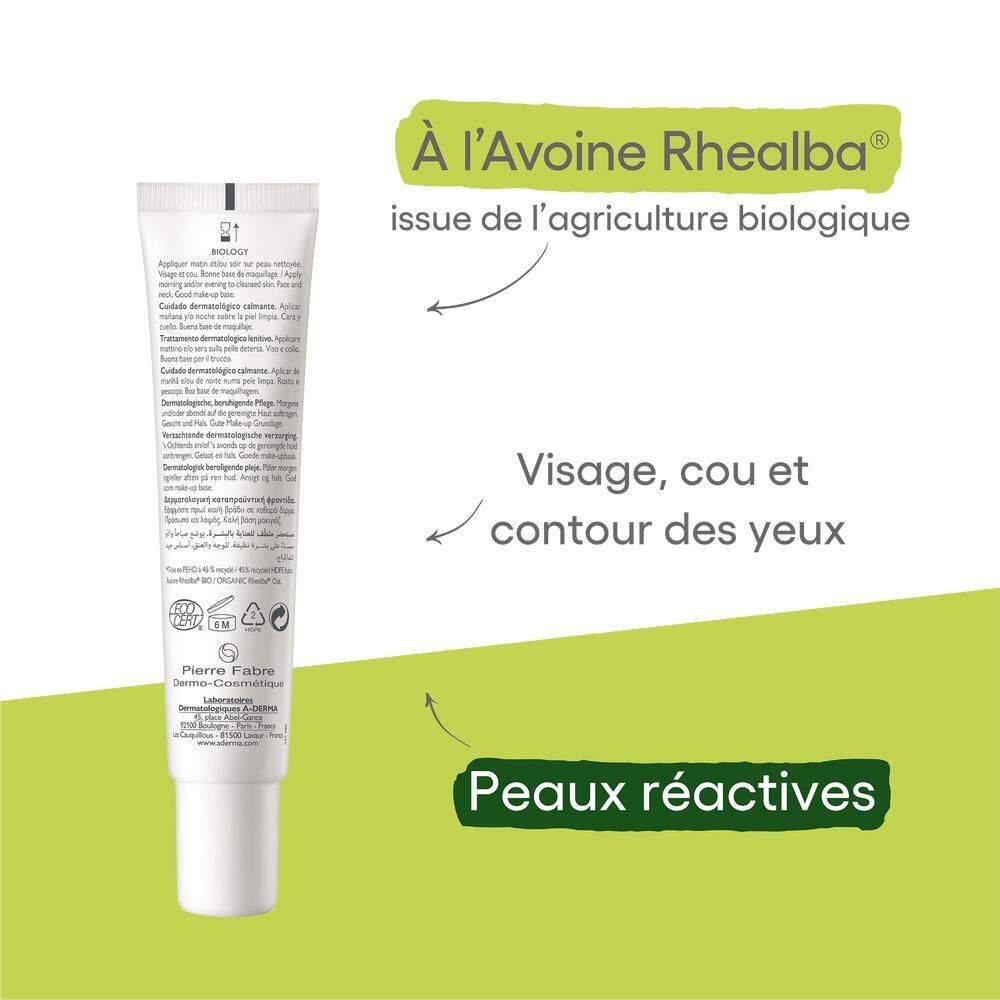 Graphique avec flèches. Montre 'Avoine Rhealba' issue de l'agriculture biologique. Visage, cou et yeux. Peaux réactives.