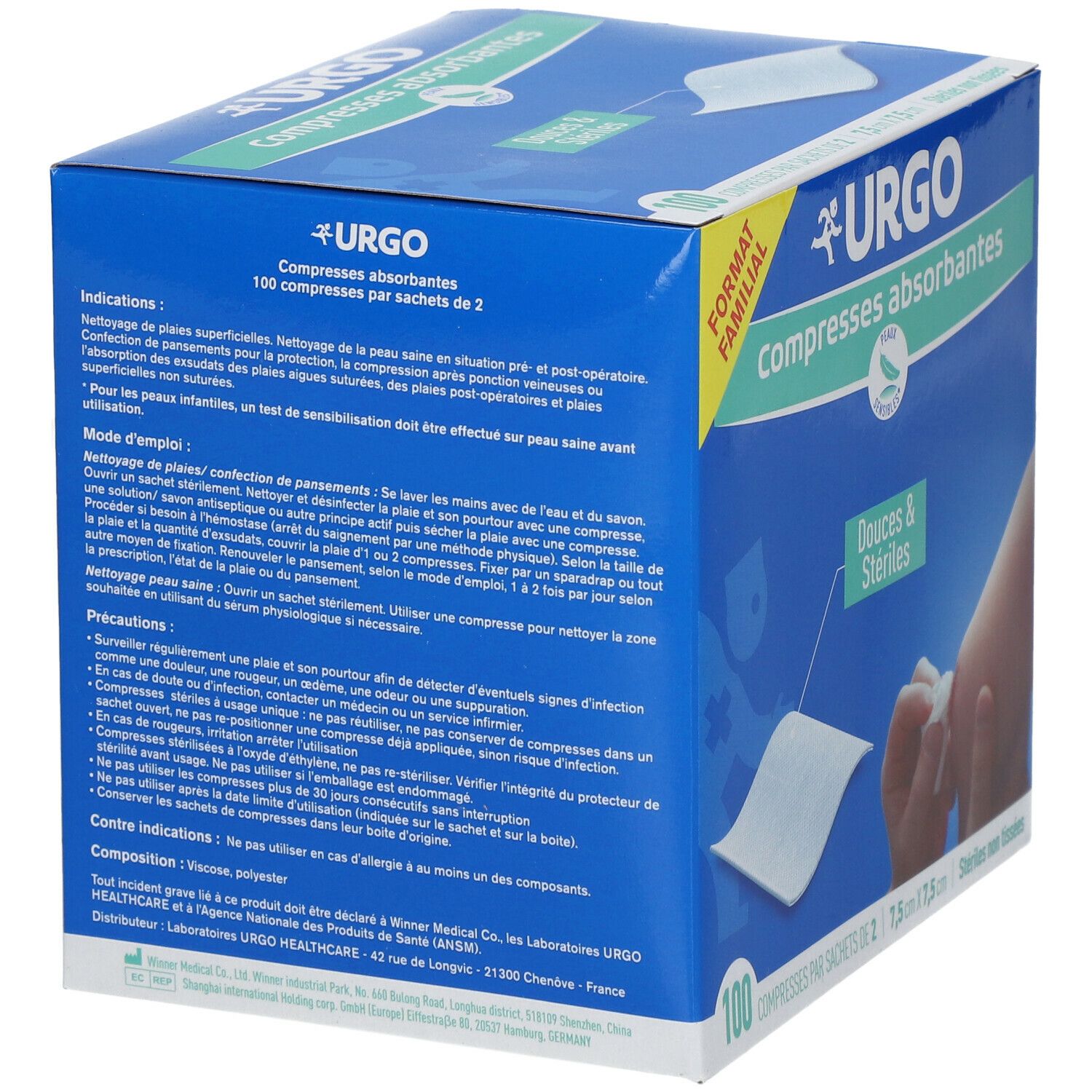 URGO Compresses Absorbantes Douces & Stériles NT 7,5 x 7,5 cm 100 pc(s) Compresses view 2