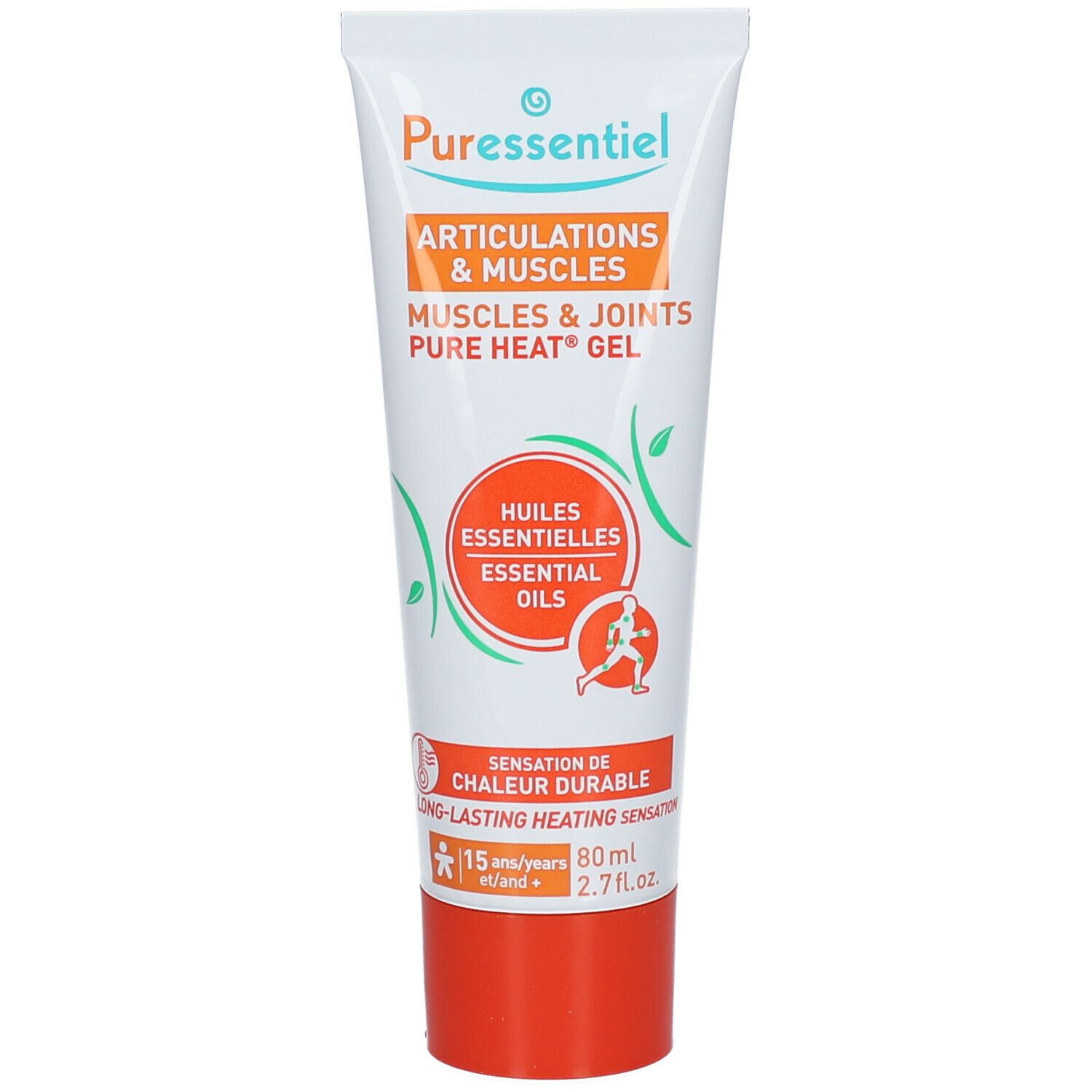 Tube blanche et orange avec nom du produit, illustration et texte. Contient 80 ml de gel.