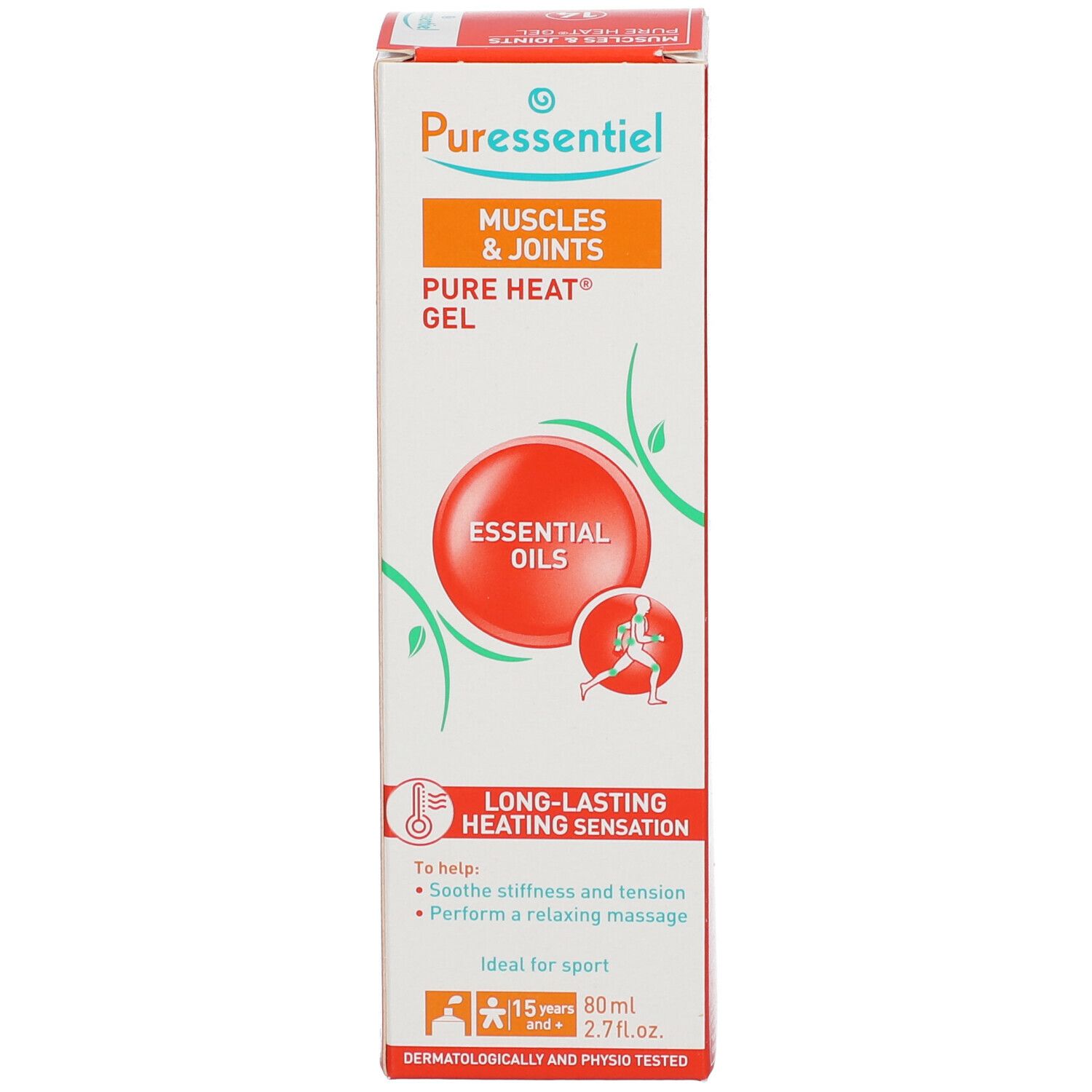Emballage en carton avec nom du produit, illustration et texte. Couleurs orange et blanc.