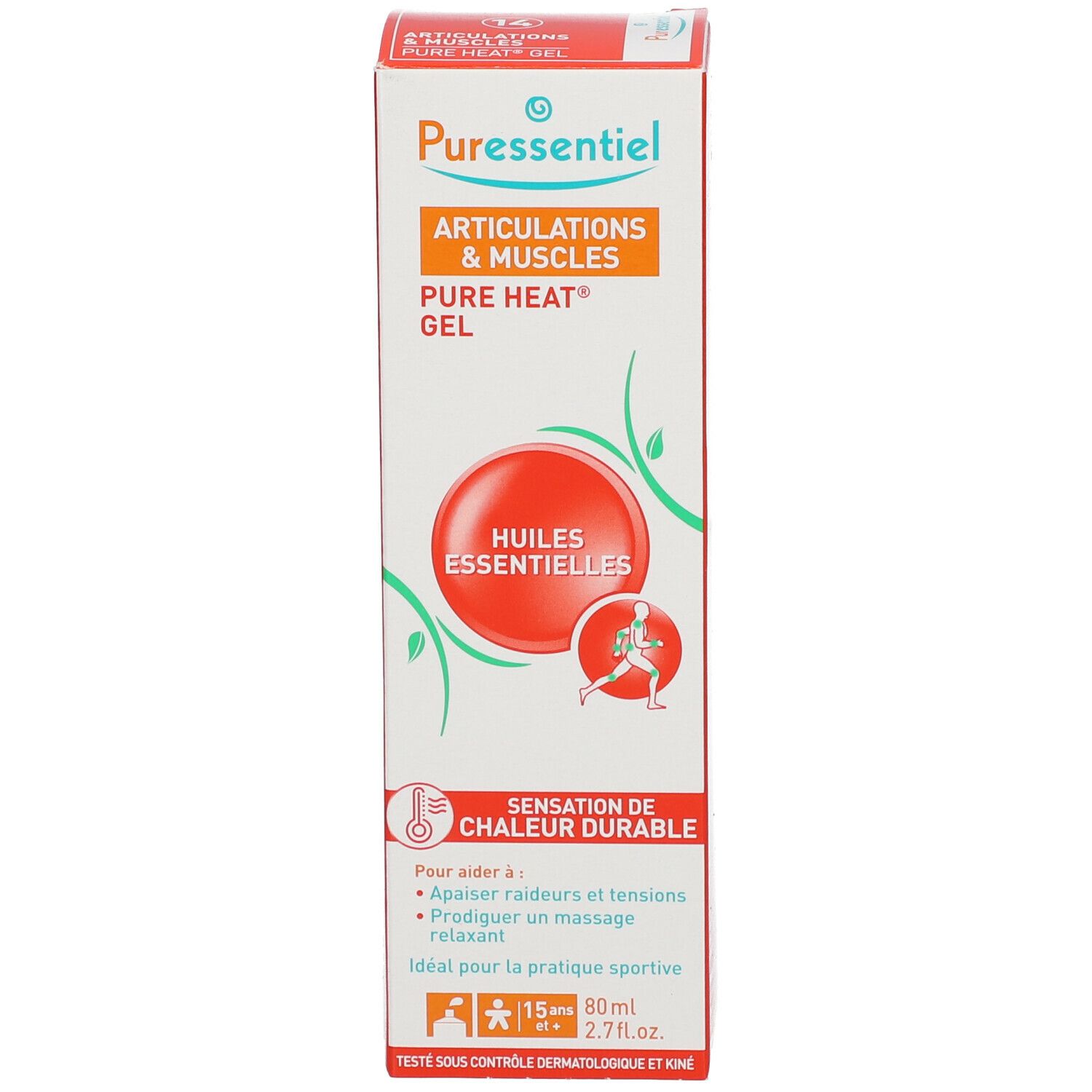 Emballage en carton avec nom du produit, illustration et texte. Couleurs orange et blanc.