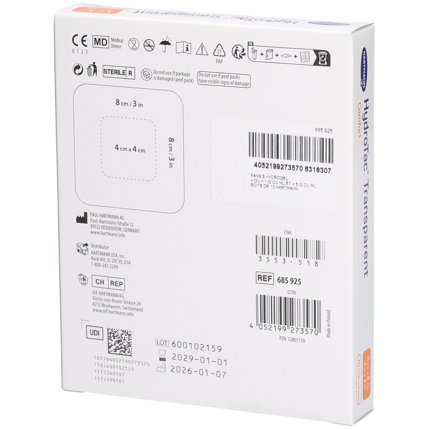 Hartmann HydroTac® transparent comfort Hydrogelverband 8x8 cm