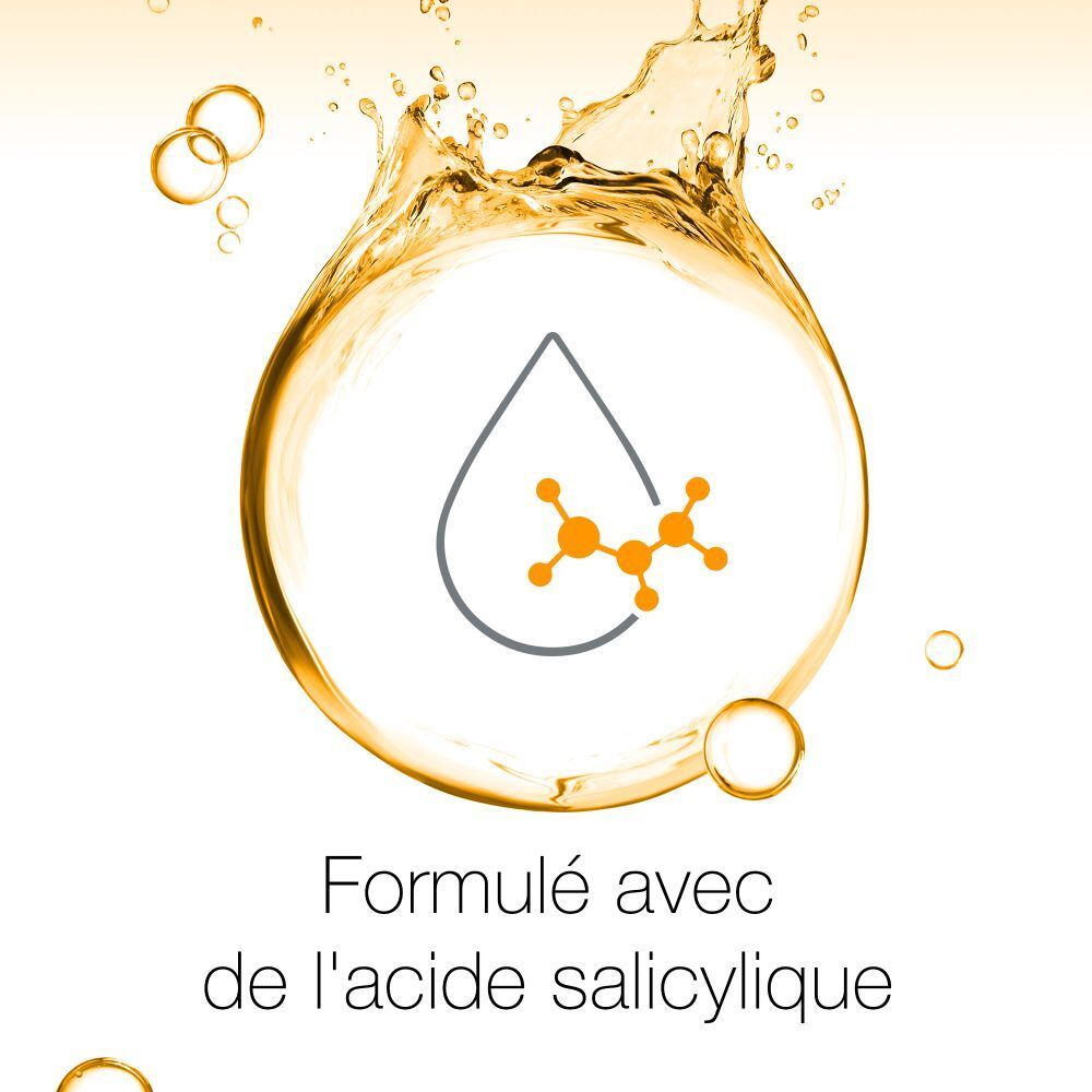 Graphique avec molécule. Texte : Formulé avec de l'acide salicylique.