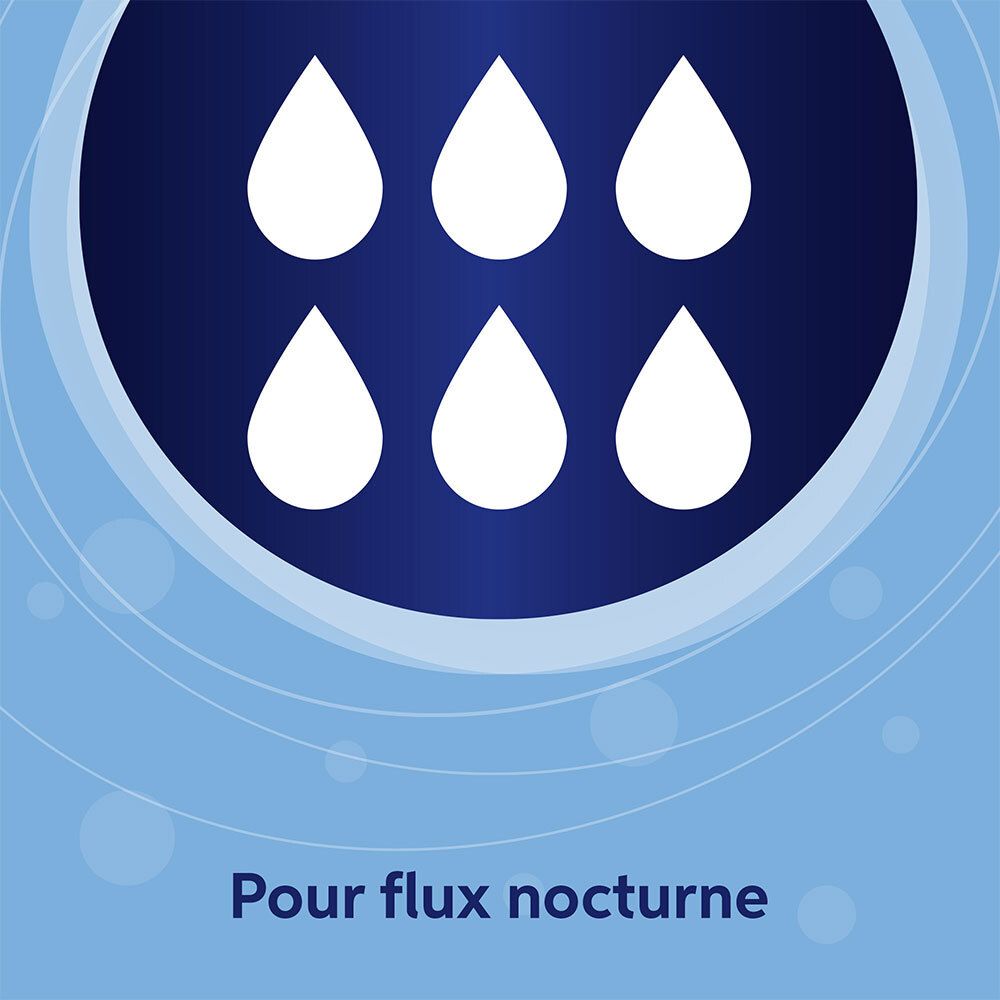 Six gouttes blanches sur fond bleu. Texte : Pour flux nocturne.