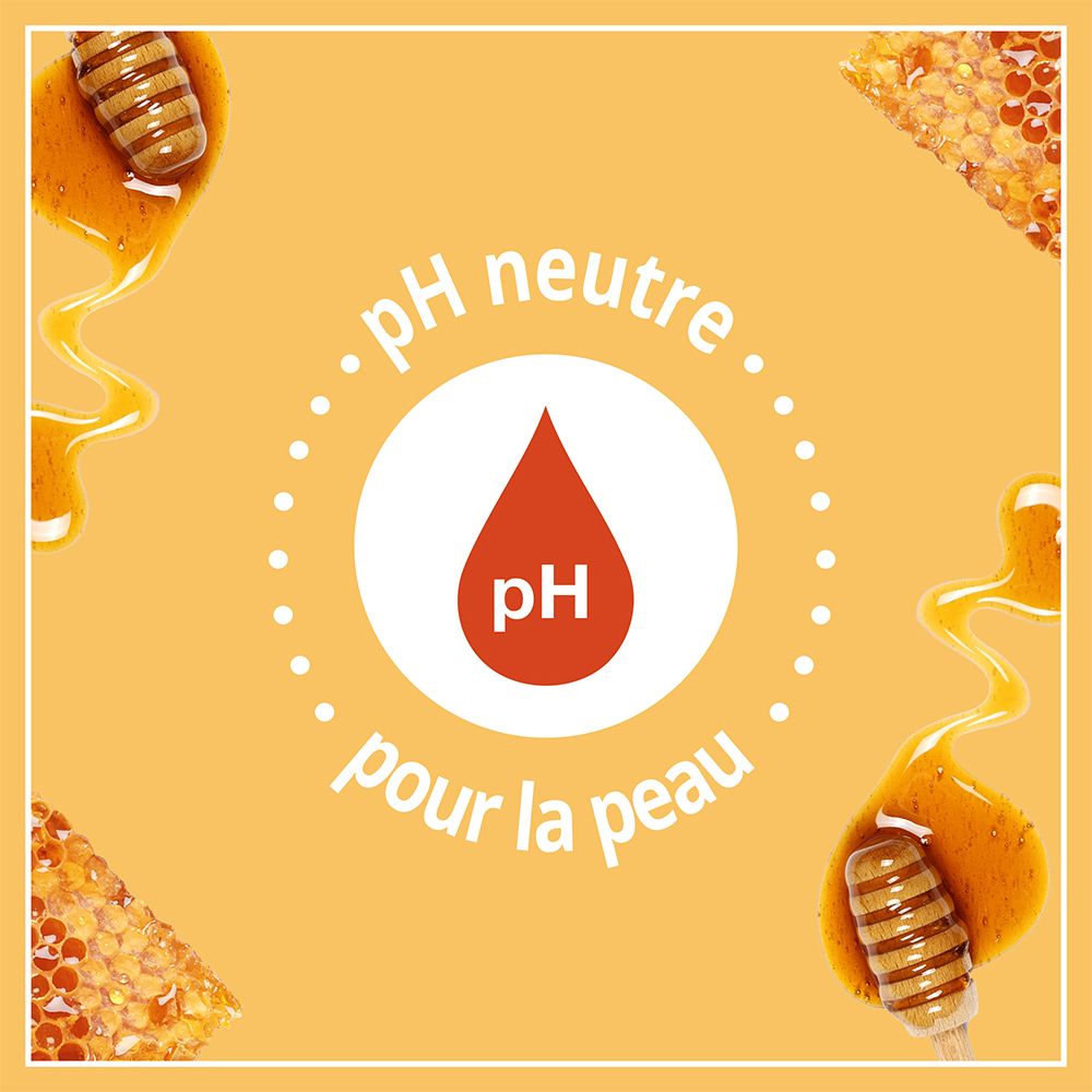 pH-neutral für die Haut. Roter Tropfen im Kreis. Text: pH pour la peau.