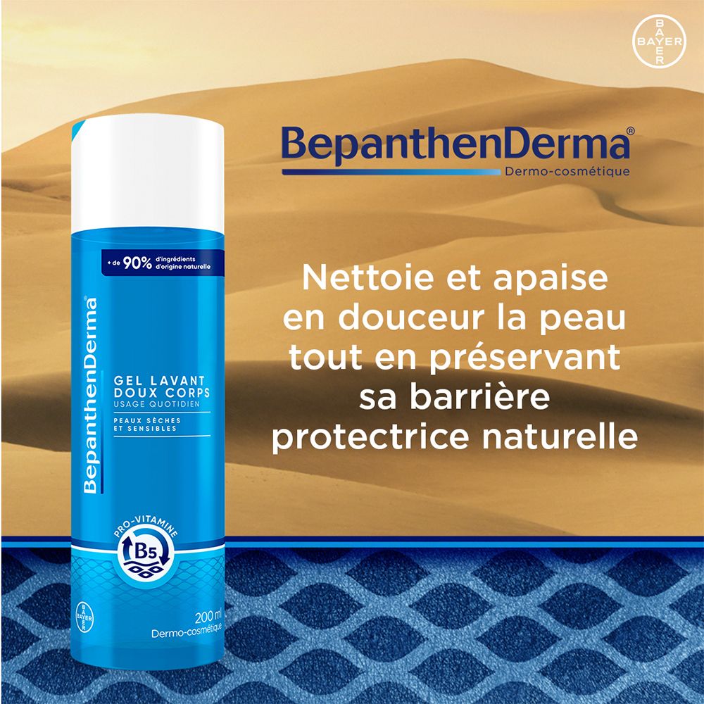 BepanthenDerma® Waschgel. Reinigt und beruhigt die Haut. Bewahrt die natürliche Schutzbarriere.