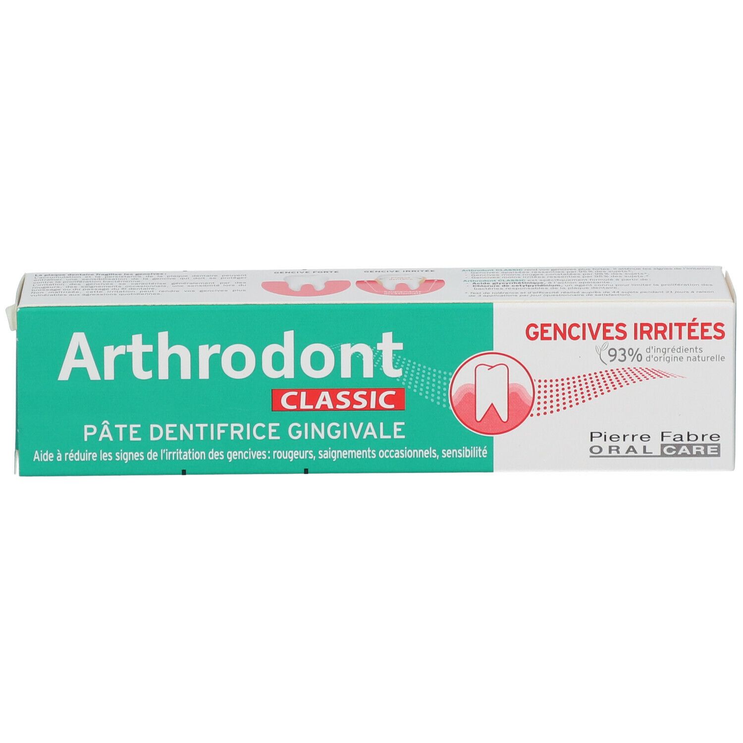 Boîte de dentifrice. Inscription: Arthro dont CLASSIC, PÂTE DENTIFRICE GINGIVALE. Pierre Fabre Oral Care.