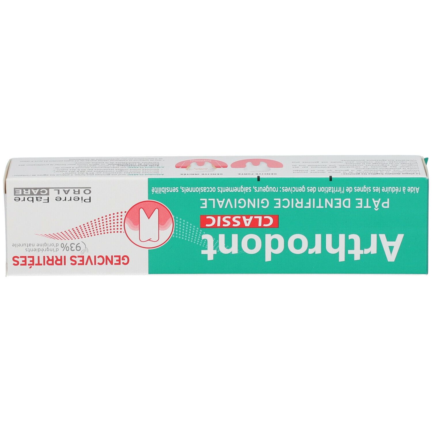 Boîte de dentifrice. Inscription: Arthro dont CLASSIC, PÂTE DENTIFRICE GINGIVALE. Pierre Fabre Oral Care.