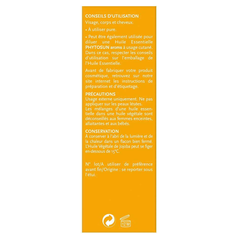 Gelbe Verpackung mit Text. Enthält Informationen zur Anwendung und Vorsichtsmaßnahmen. 12M-Symbol.