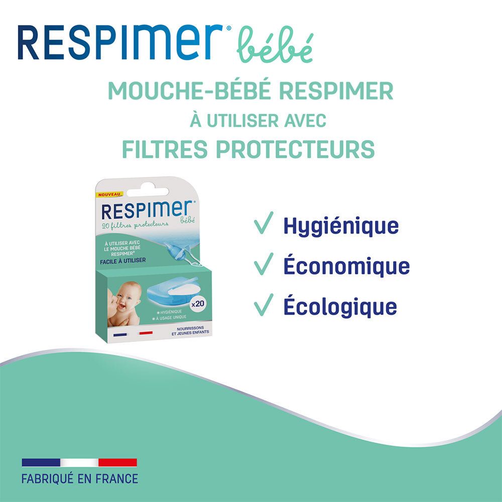 Emballage de l'aspirateur nasal RESPIMER®. Avec filtres. Hygiénique, économique et écologique.