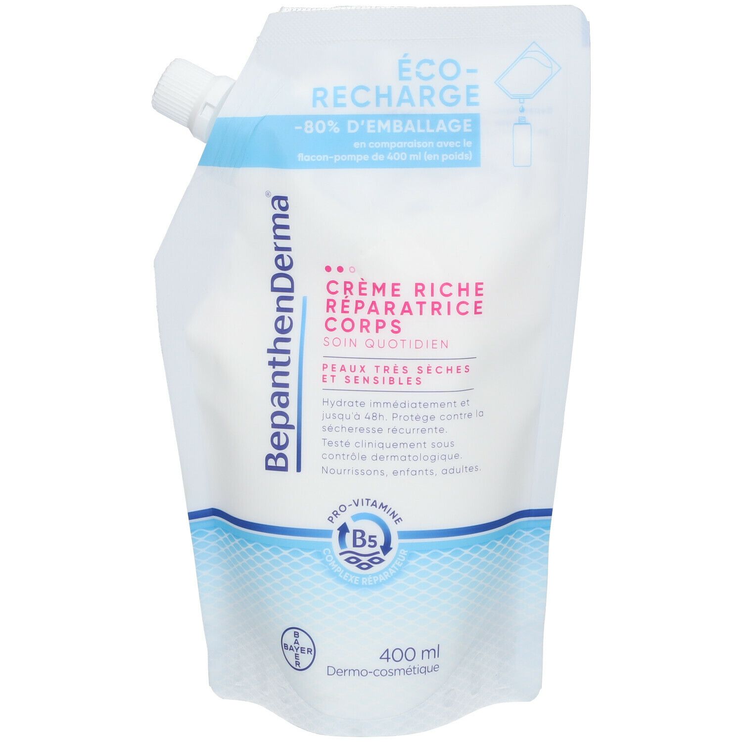 BepanthenDerma® Crème Riche Réparatrice Corps Éco-Recharge 400ml Peaux sèches et sensibles