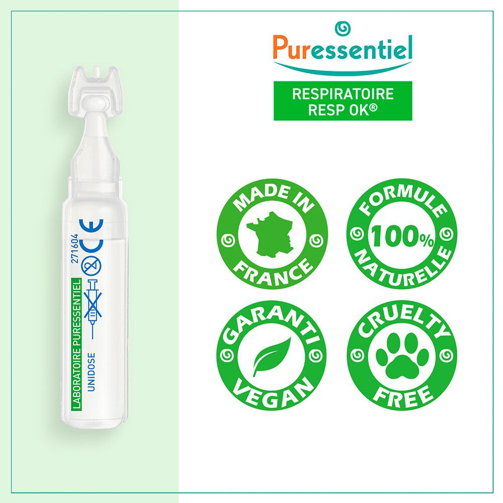 Unidose avec logos: Made in France, 100% naturel, vegan, sans cruauté. Dispositif médical.