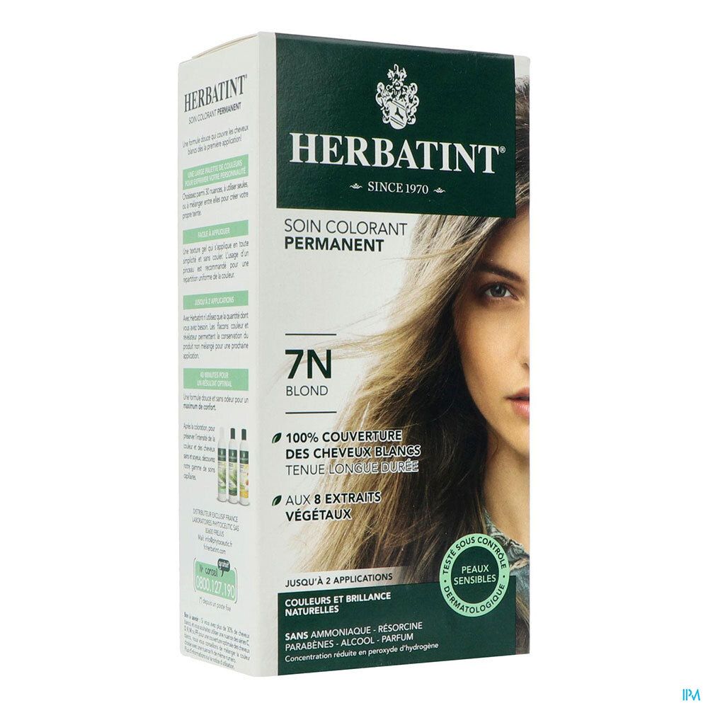 Herbatint Teinture, Teinture capillaire colorante aux extraits végétaux, blond, n° 7N, 2 f