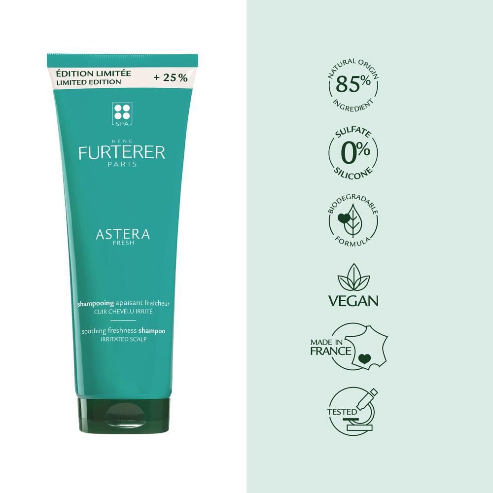 Tube turquoise. Texte : ÉDITION LIMITÉE +25%. 85% ingrédients naturels. Vegan. Made in France. Testé.