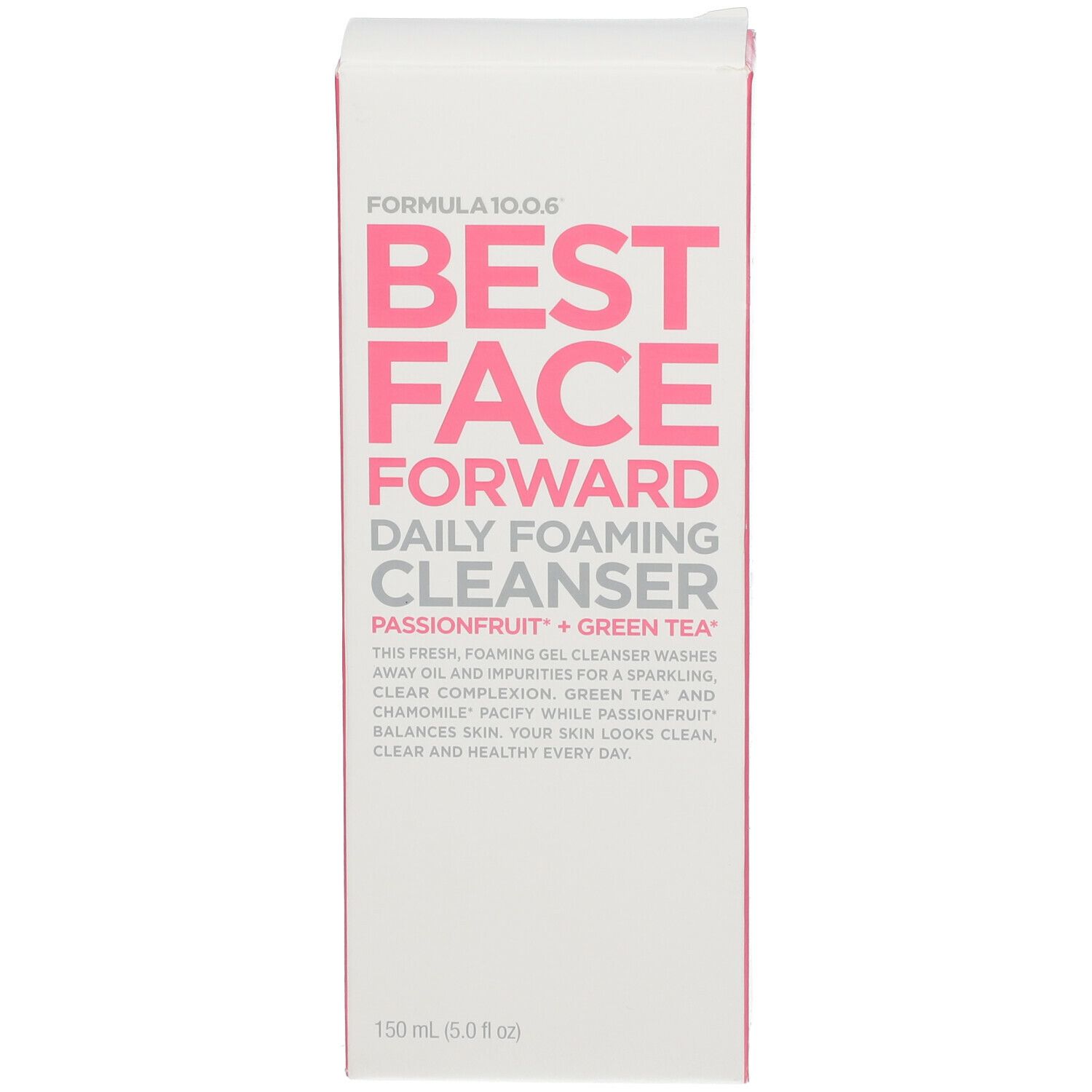 Emballage du produit. FORMULA 10.0.6, BEST FACE FORWARD, nettoyant. Rose et blanc. 150 ml.