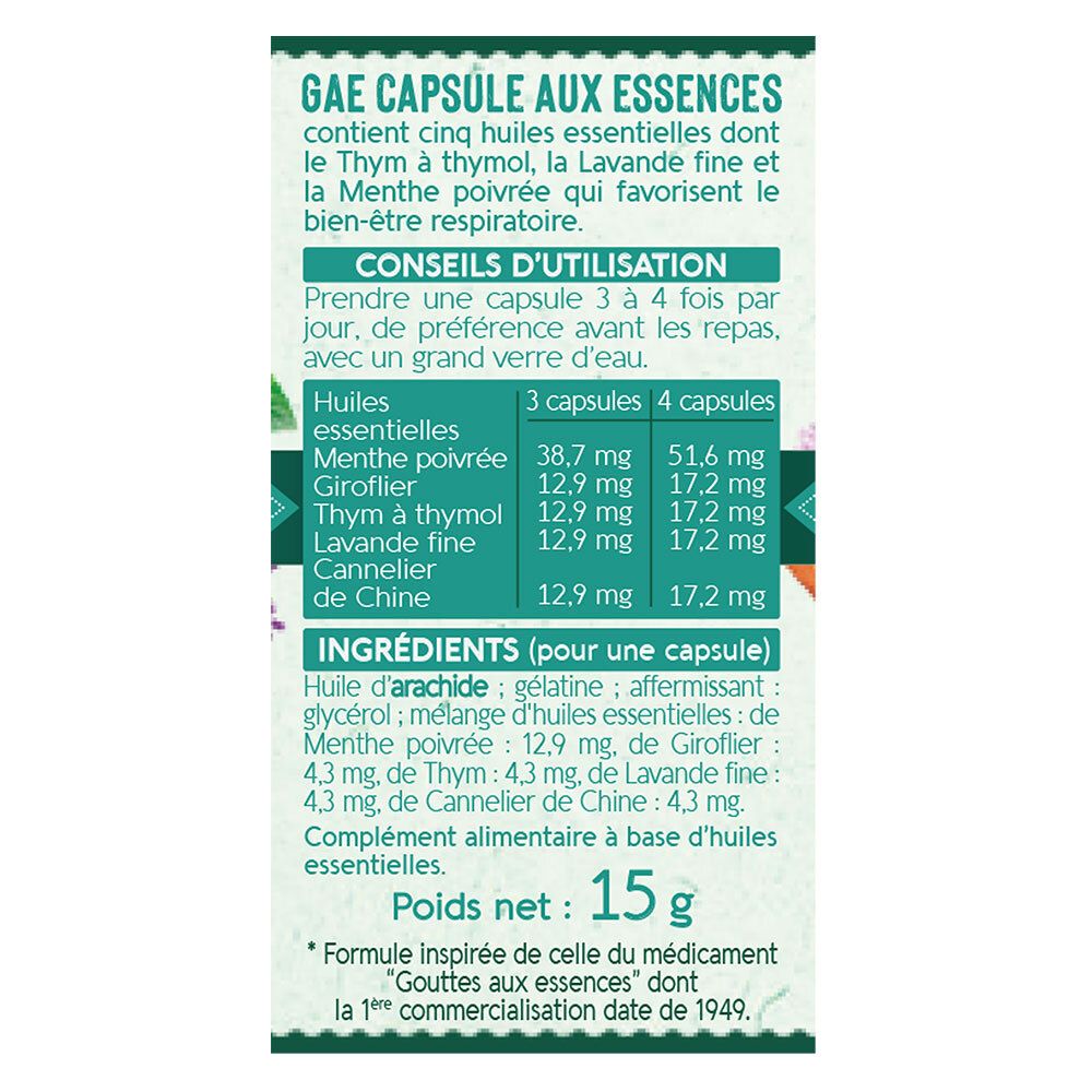 Dos de l'emballage du produit. Contient des informations sur les ingrédients et le dosage. 15g.