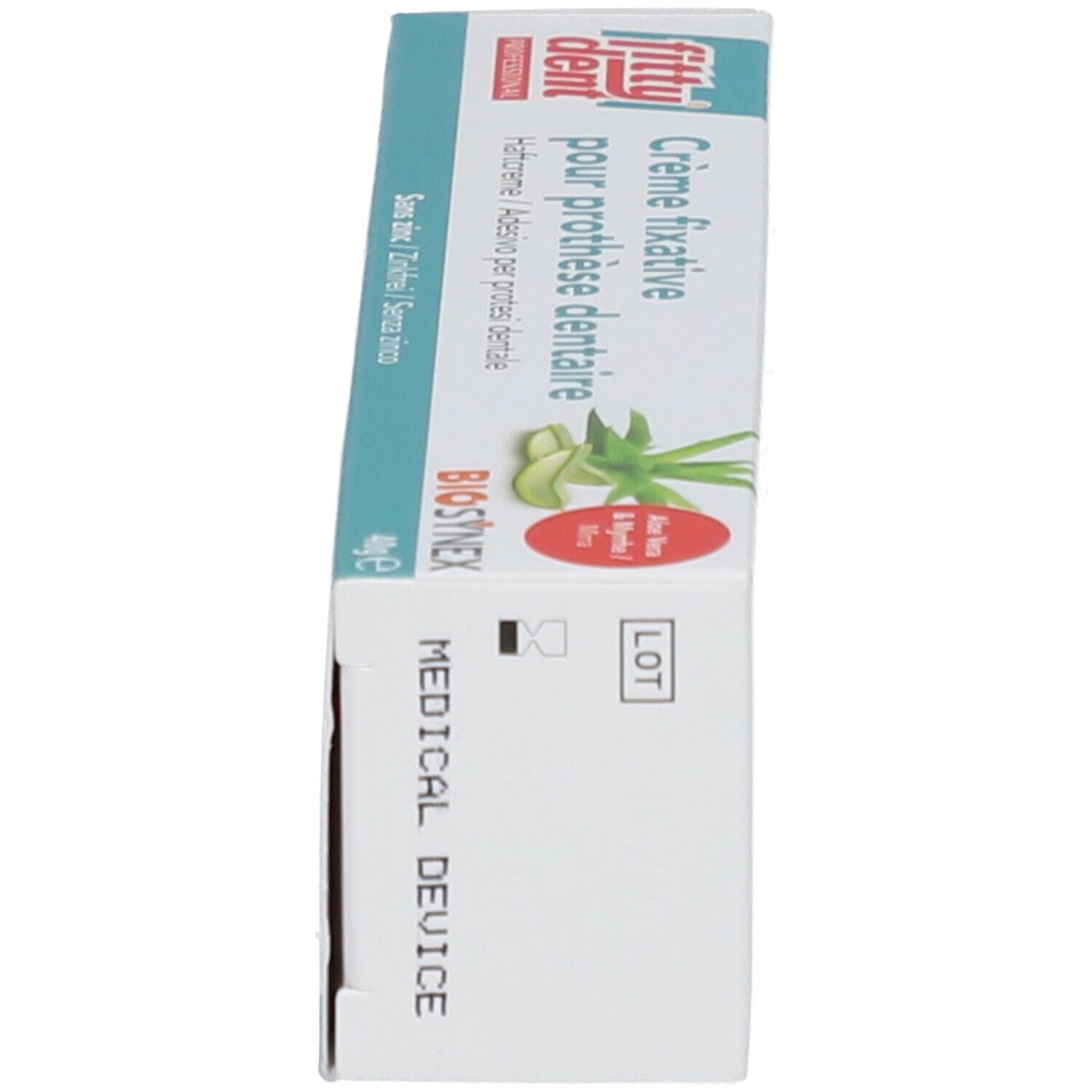 Boîte Fittydent® Professional. Crème fixative pour prothèse dentaire. Dispositif médical. Dos.