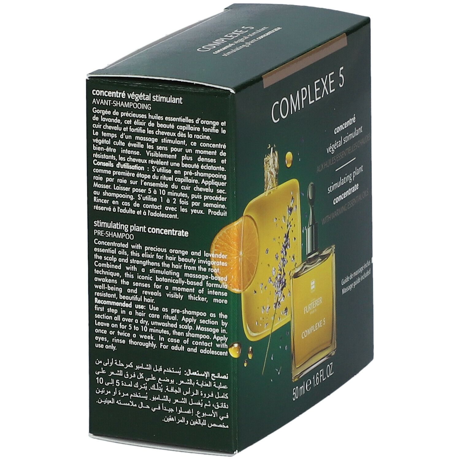 Emballage du produit avec texte. Inscription: Complexe 5, concentré végétal stimulant, 50 ml. Avec illustration.