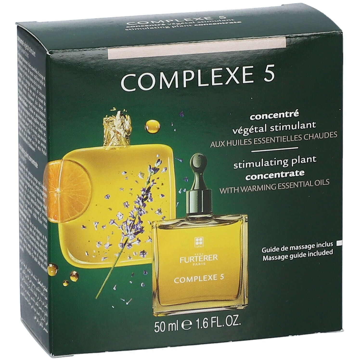Boîte avec illustration du produit. Inscription: Complexe 5, concentré végétal stimulant, 50 ml.