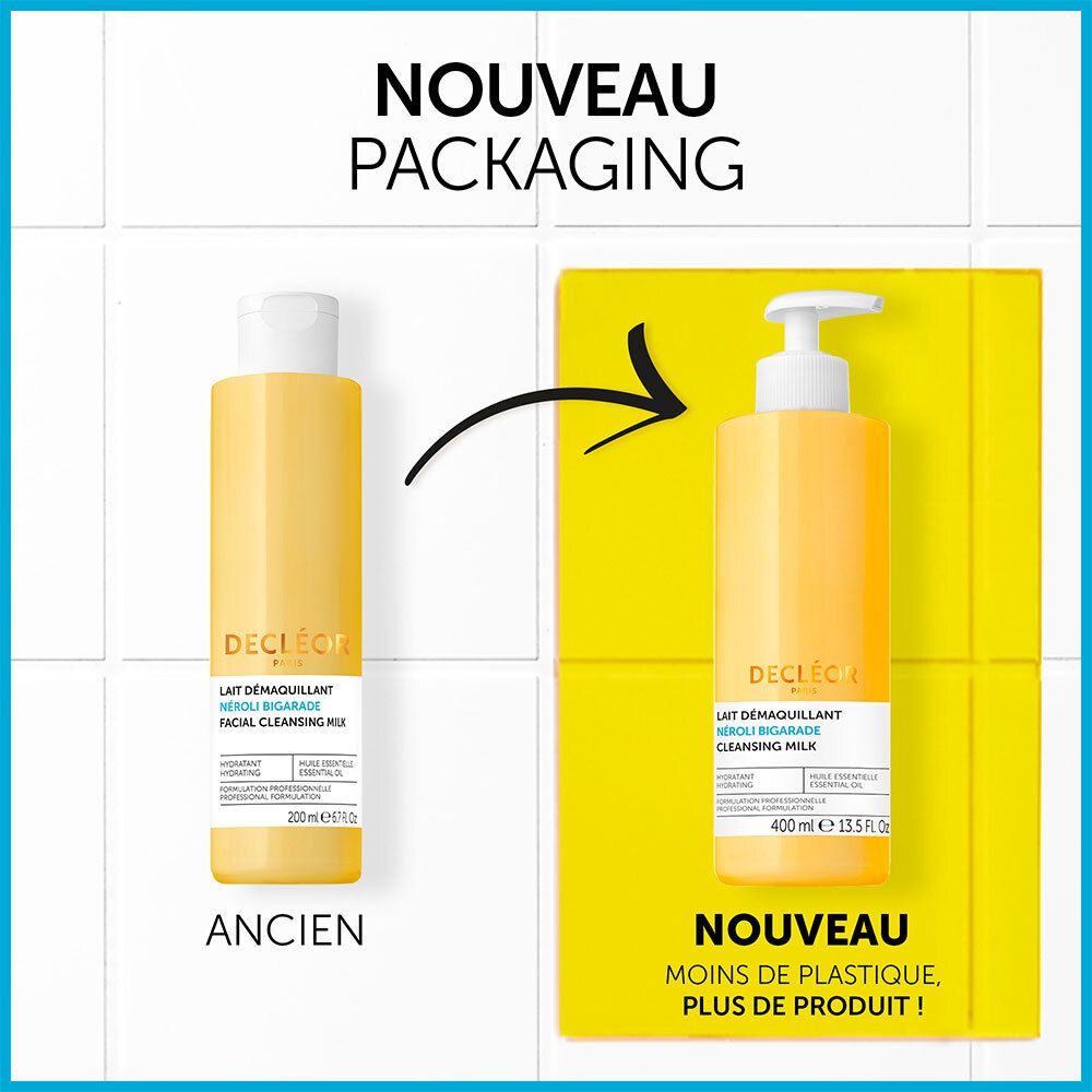 Vergleich: Alte und neue Verpackung. Neue Verpackung: gelbe Flasche mit Pumpe.