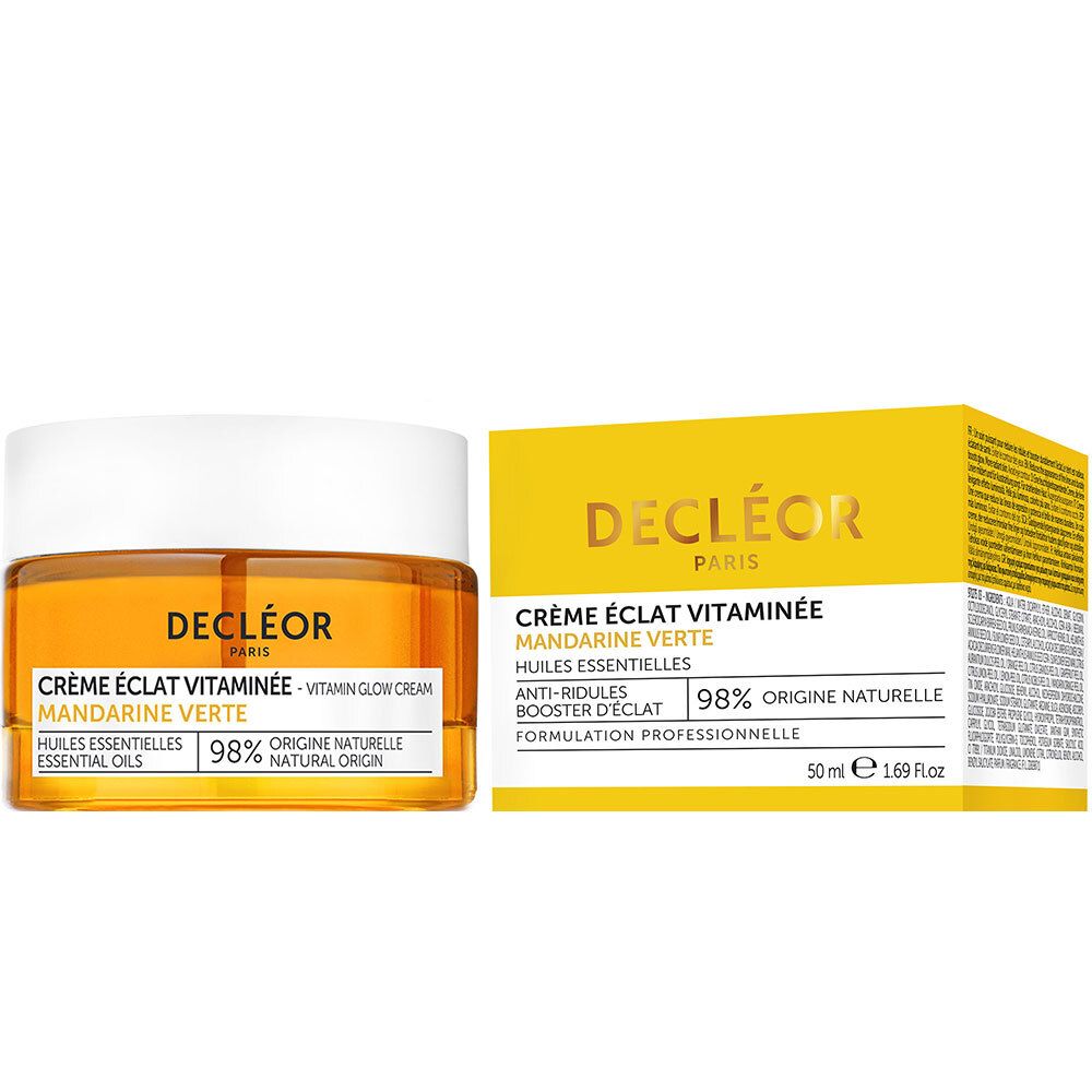 Pot et boîte DECLÉOR. Crème Éclat Vitaminée, Mandarine Verte. 98% ingrédients naturels. 50 ml.