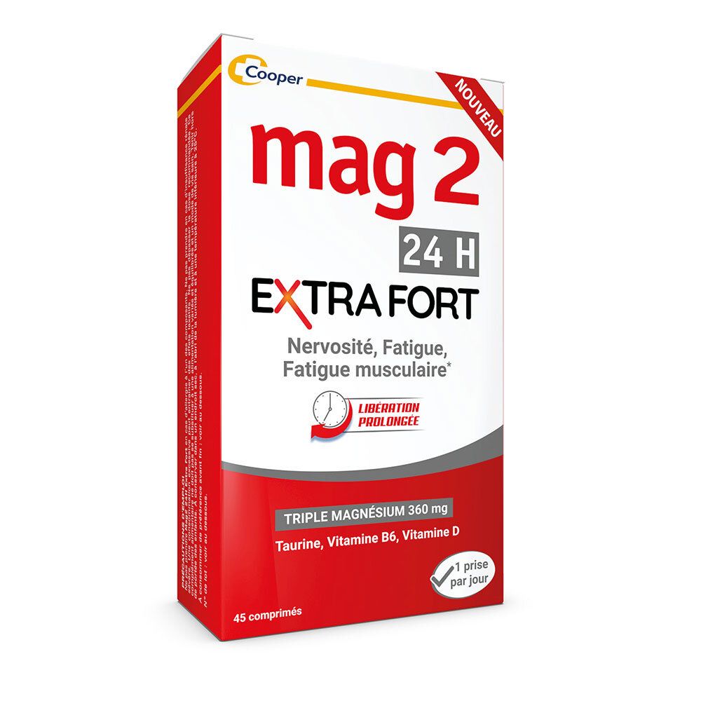 MAG 2 24H Extra fort à base de magnésium, vitamine B6, vitamine D et taurine - complément alimentaire - 45 comprimés