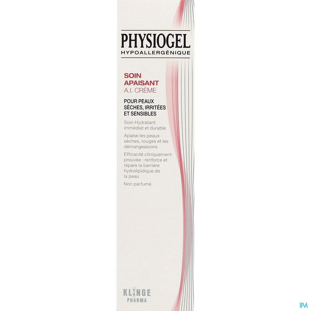 Emballage de Physiogel AI Crème. Boîte blanche avec informations et logo.