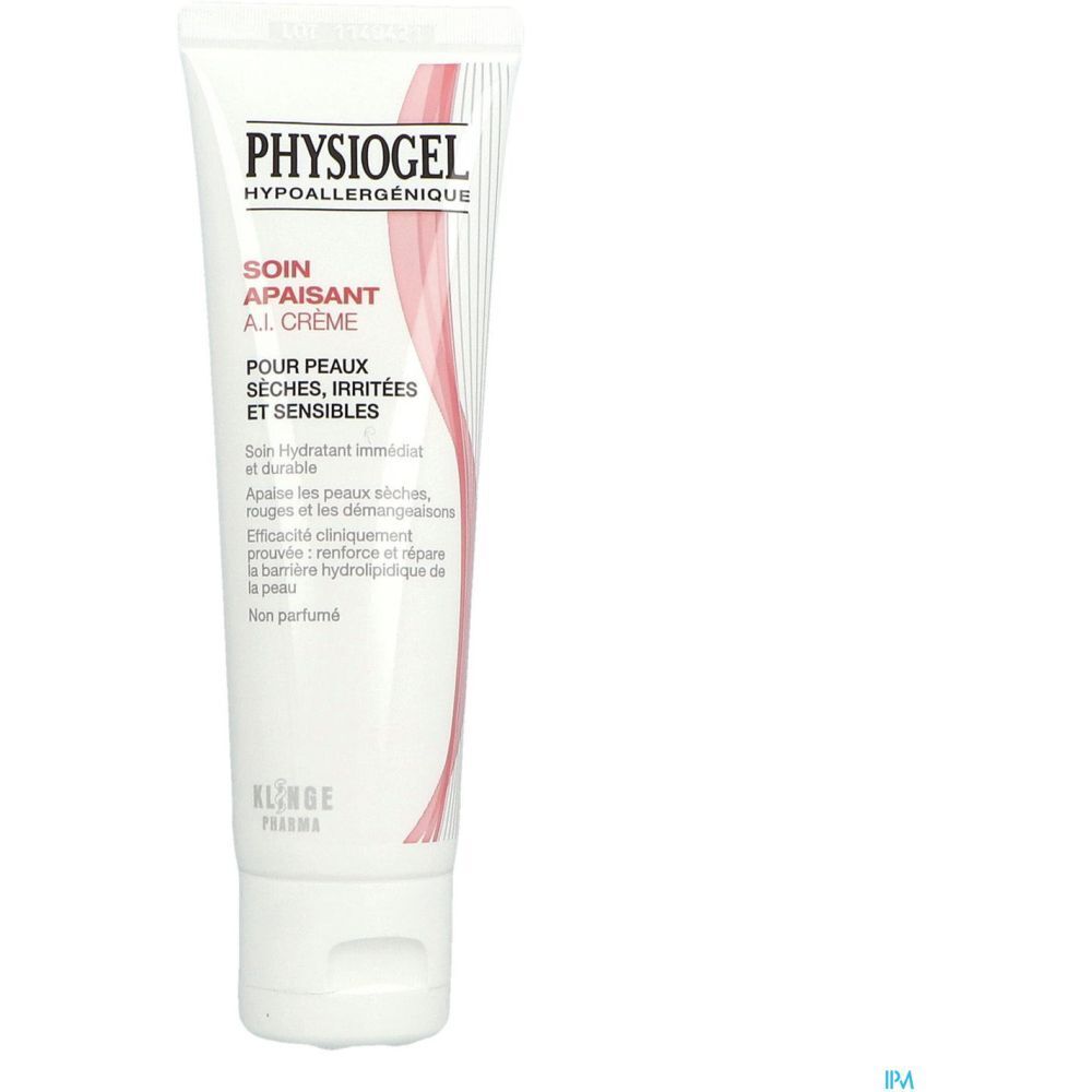 Tube de Physiogel AI Crème. Tube blanc avec informations et logo.