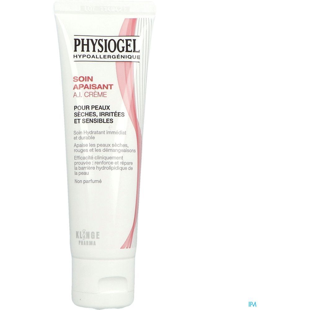 Tube de Physiogel AI Crème. Tube blanc avec informations et logo.