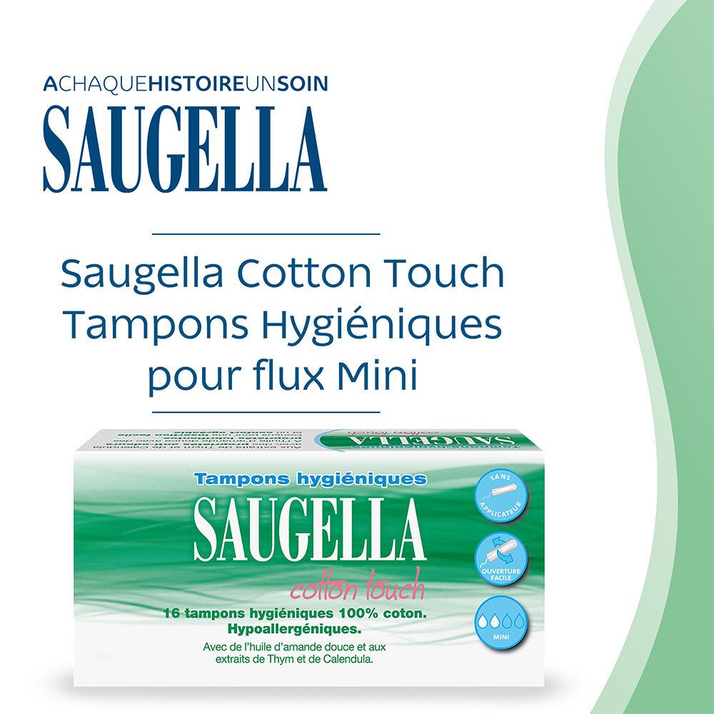 Saugella - Cotton Touch - Tampons Hygiéniques sans Applicateur - Flux Légers- 100% Coton - Hypoallergéniques, Confort et Sécurité - Enrichis en view 2