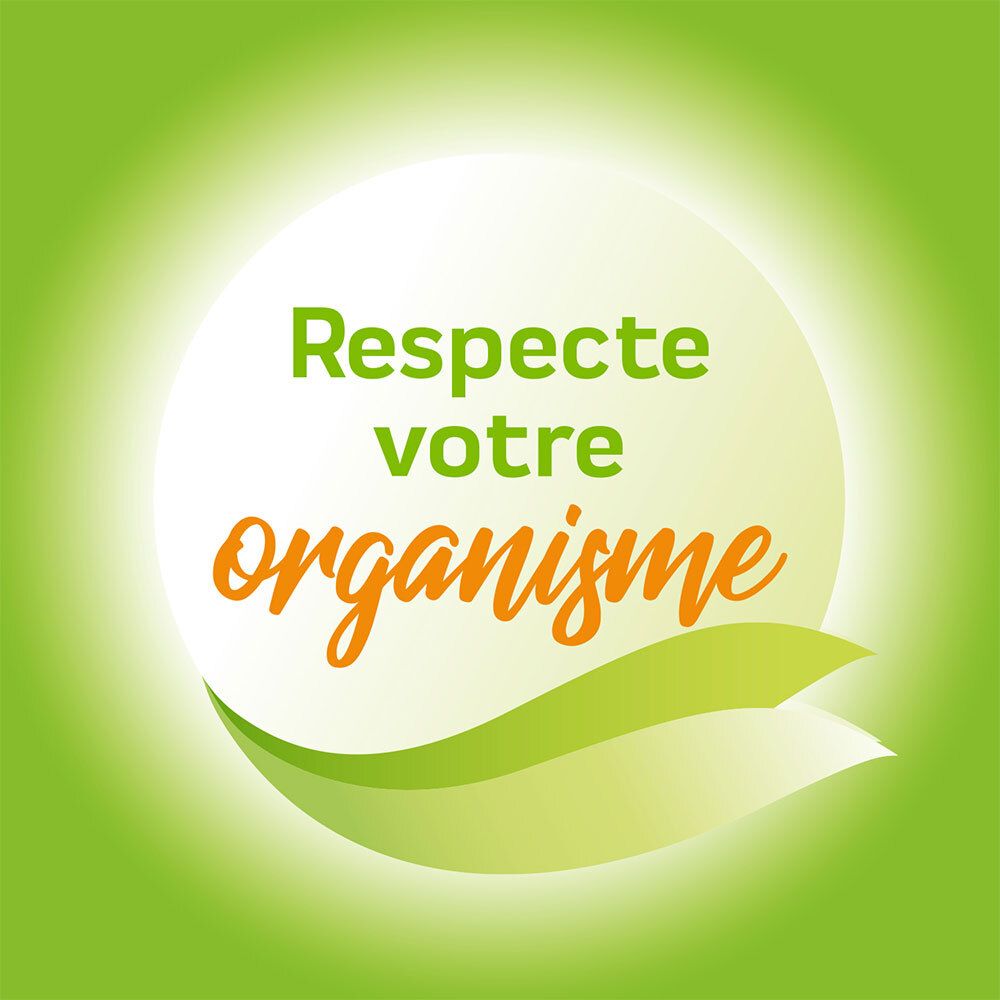 Logo circulaire avec texte: Respecte votre organisme. Fond vert avec feuilles vertes.
