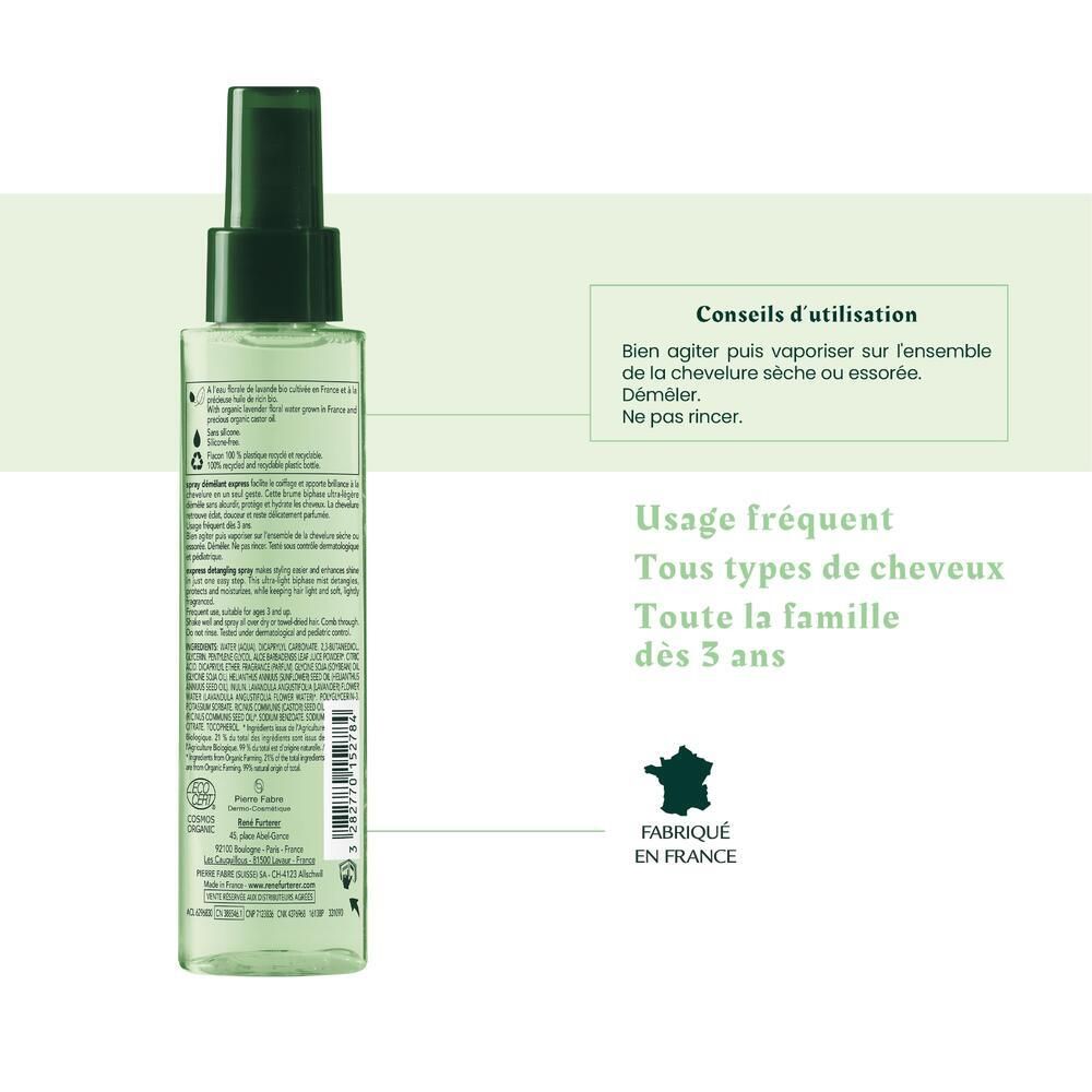 Anleitung zur Anwendung des Sprays. Häufige Anwendung für alle Haartypen und die ganze Familie. Hergestellt in Frankreich.