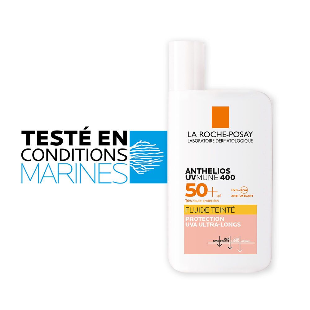 La Roche-Posay ANTHELIOS UVMUNE 400. Texte avec informations sur la protection en conditions marines.