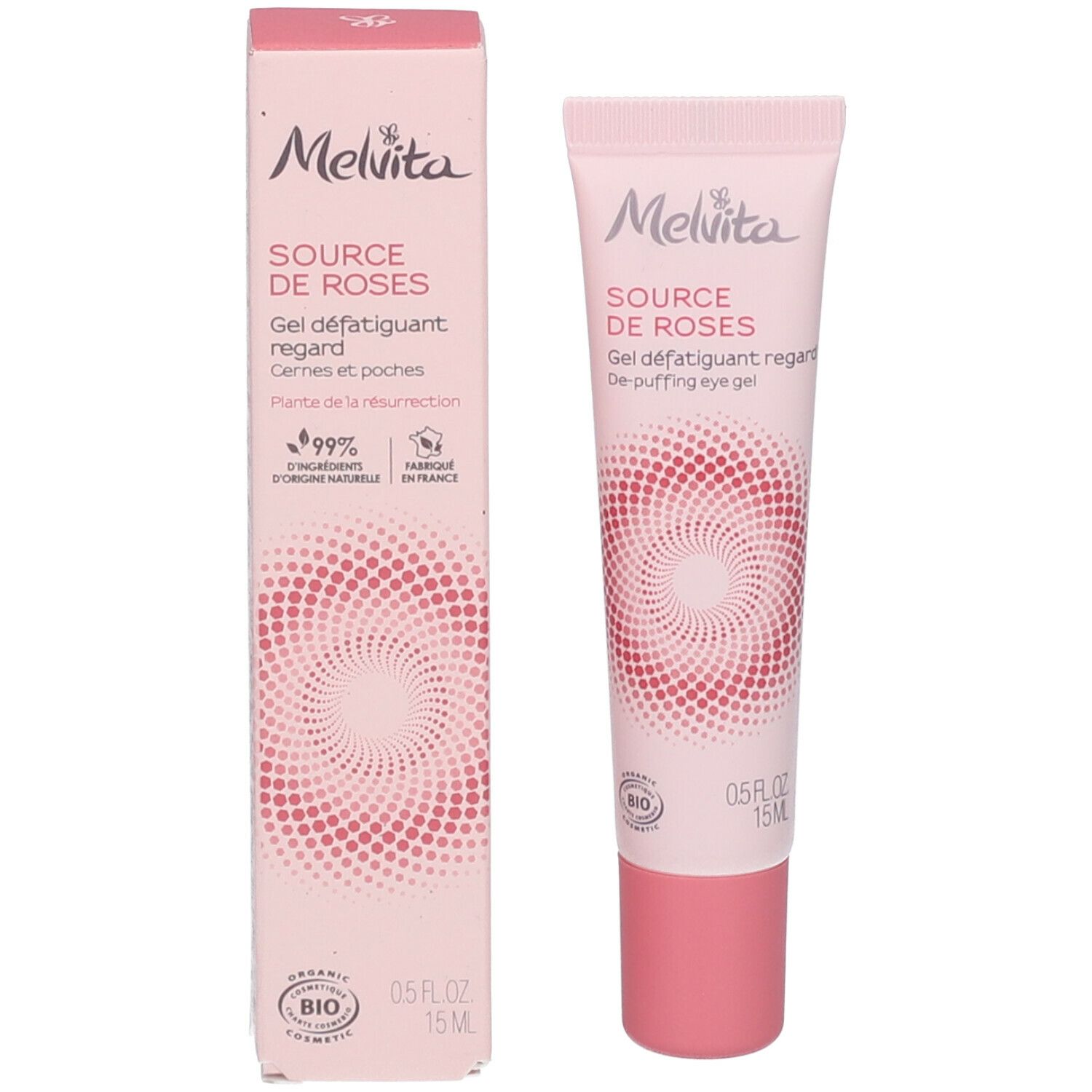 Produktverpackung mit Tube und Karton. Rosa Farbgebung. Marke und Produktname sind sichtbar. Bio-Zertifizierung.