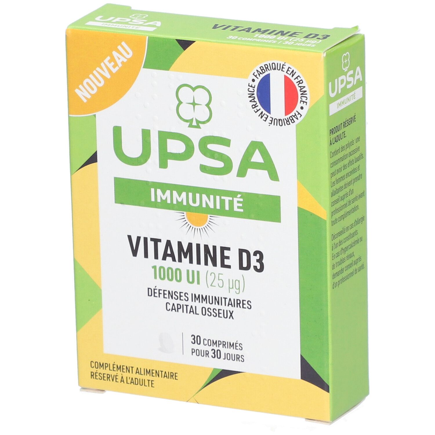 Vitamine D3 Upsa 1000 UI - 30 comprimés - Adultes - Complément alimentaire - Défenses immunitaires e