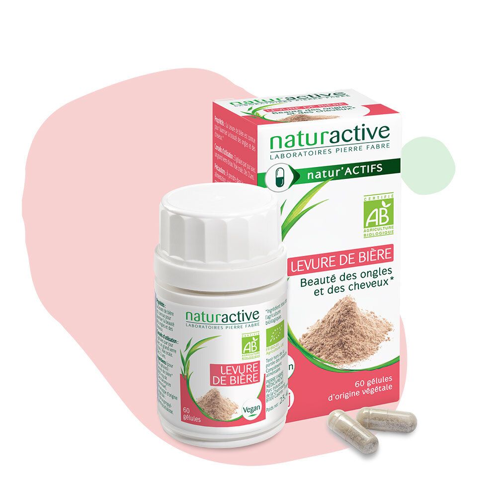 Naturactive Bierhefe bio, Flasche und Schachtel. 60 Kapseln. AB-Bio-Zertifizierung. Vegan.