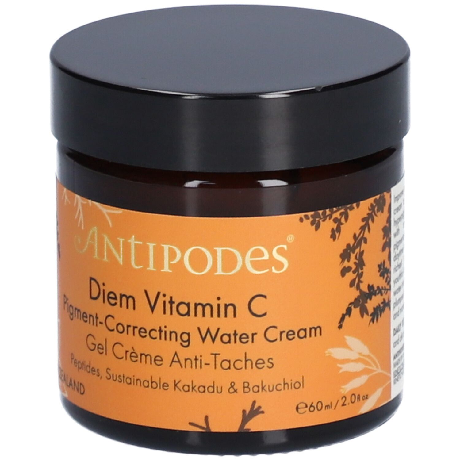 Braune Creme-Dose mit schwarzem Deckel. Aufschrift: Antipodes Diem Vitamin C Pigment-Correcting Water Cream.
