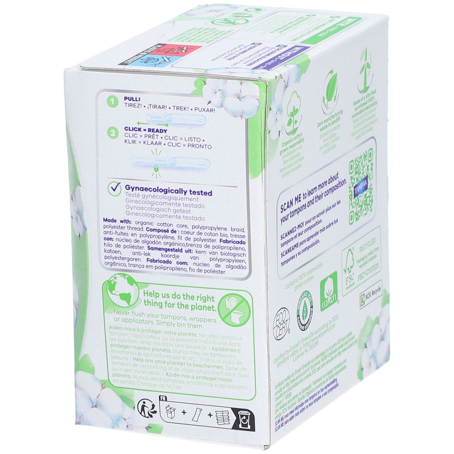 Seite der Verpackung mit Anweisungen zur Anwendung. Gynäkologisch getestet. Informationen zur Entsorgung.