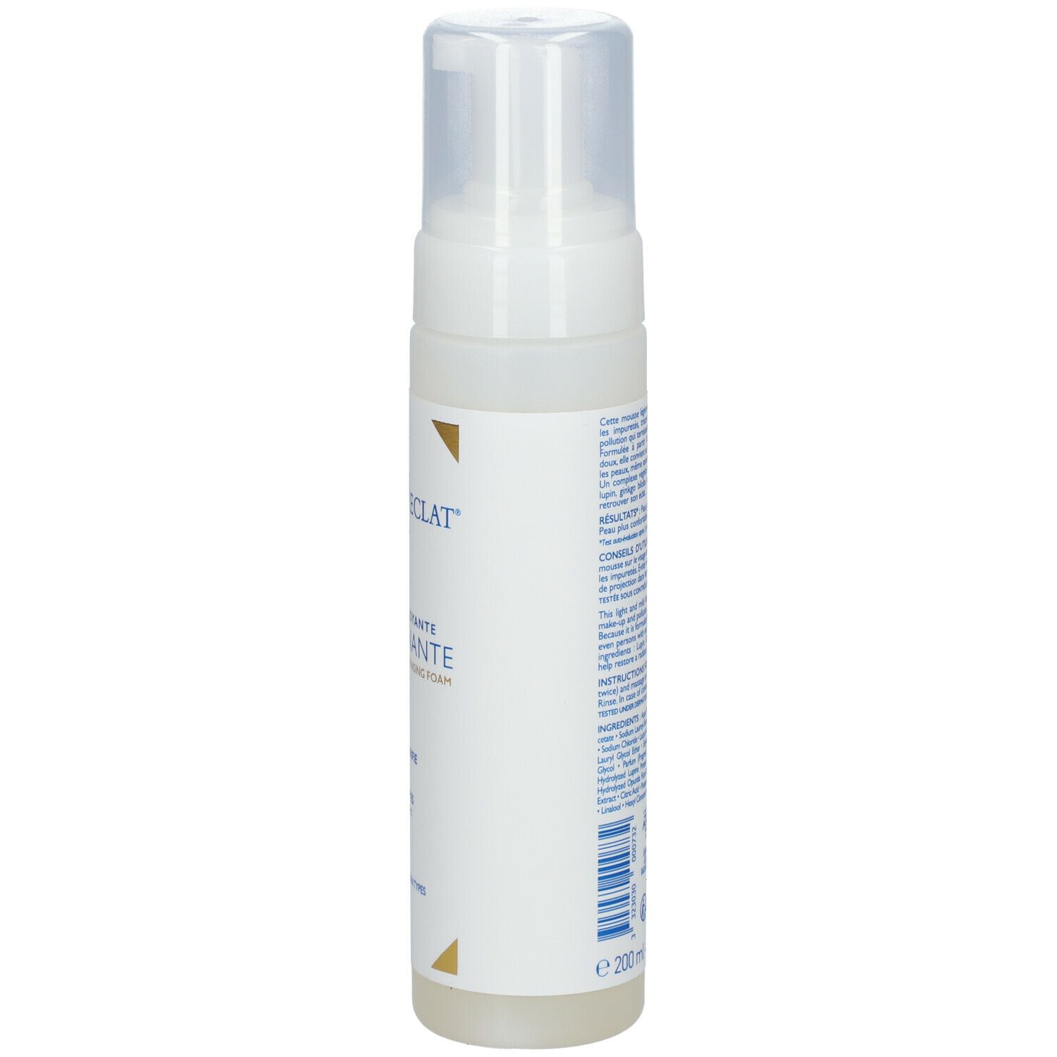 Witte fles met sproeikop. Opschrift: COUP D'ECLAT. Tekst op de achterkant. 200 ml.